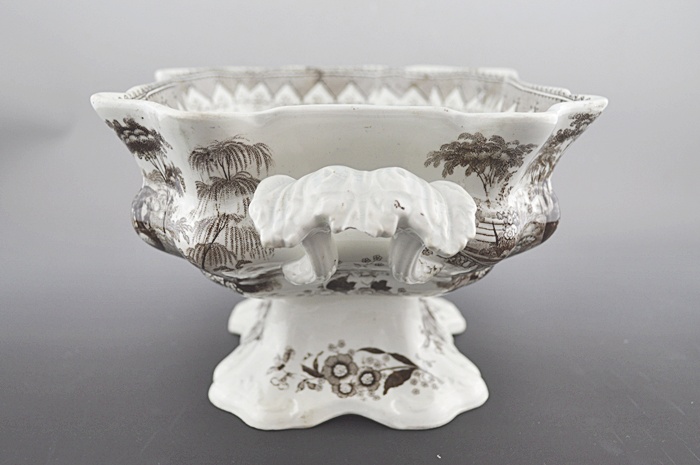 Footed Brown Transferware Compote 