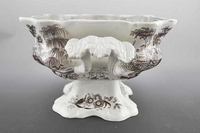 Footed Brown Transferware Compote 