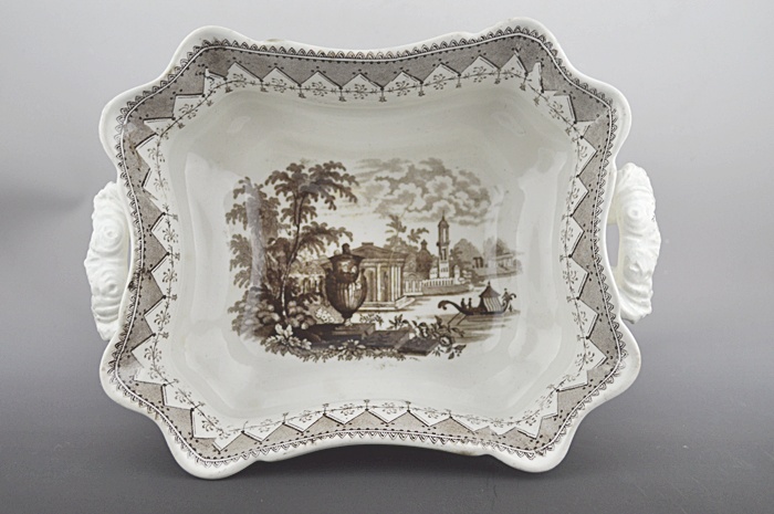 Footed Brown Transferware Compote 