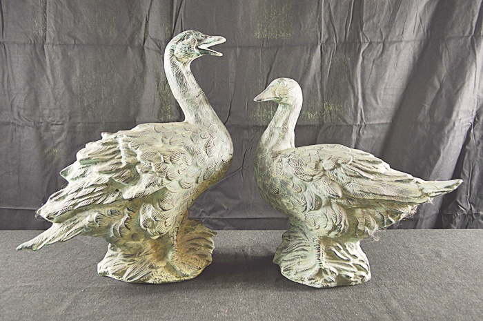 Pair of Cast Aluminum Duck Garden Sculptures