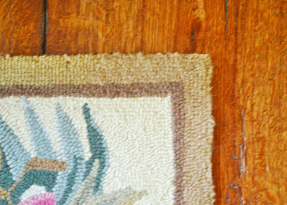 Floral and Palm Leaf Motif  Hooked Wool Rug 