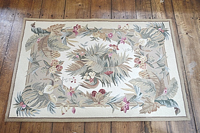 Floral and Palm Leaf Motif  Hooked Wool Rug 