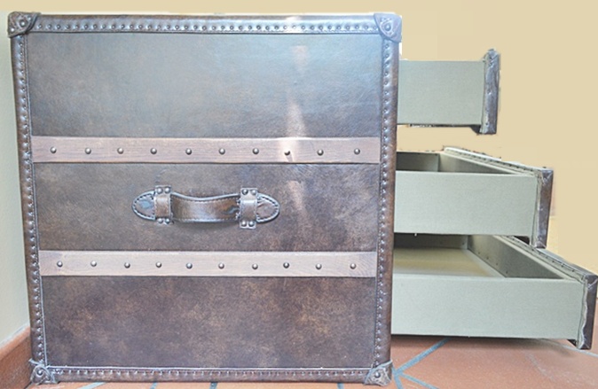 Restoration Hardware Mayfair Steamer Cube with Drawers Vintage Cigar Leather