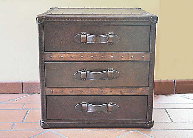 Restoration Hardware Mayfair Steamer Cube with Drawers Vintage Cigar Leather