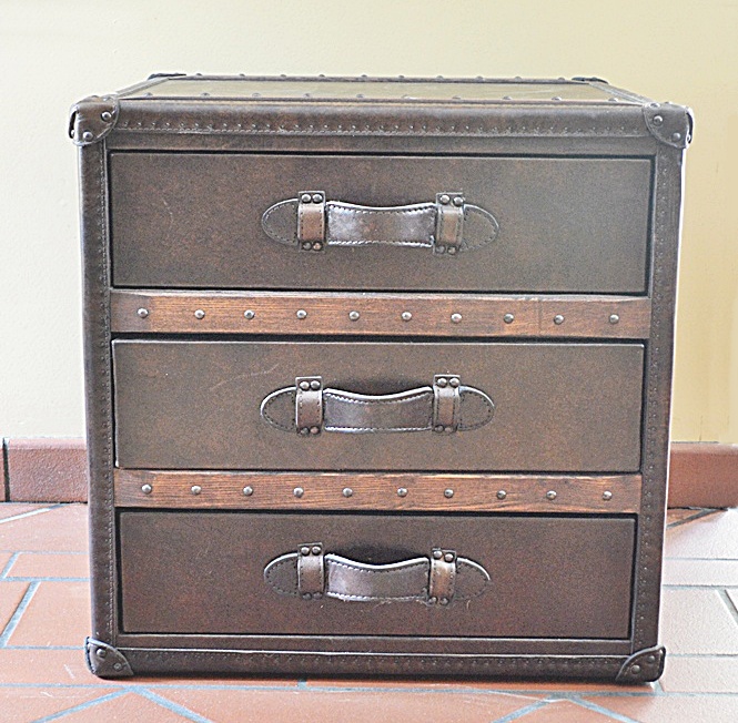 Restoration Hardware Mayfair Steamer Cube with Drawers Vintage Cigar Leather