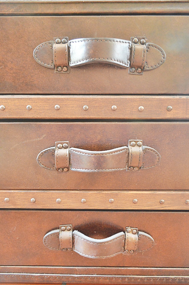 Restoration Hardware Mayfair Steamer Cube with Drawers Vintage Cigar Leather