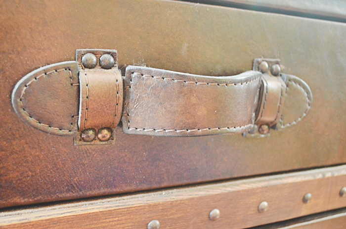 Restoration Hardware Mayfair Steamer Cube with Drawers Vintage Cigar Leather