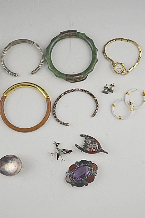 Assorted Vintage Jewelry Pieces & A Silver Plated Spoon