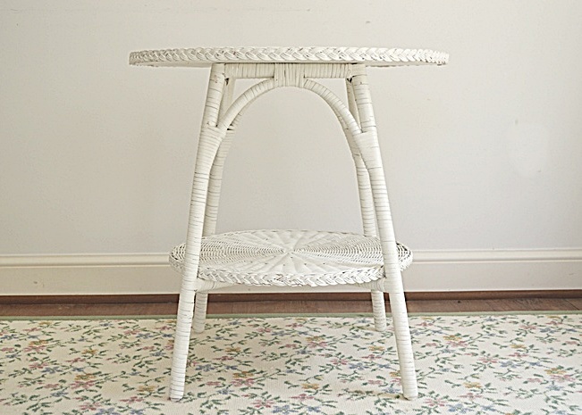 White Painted Round Wicker Double Tiered Table
