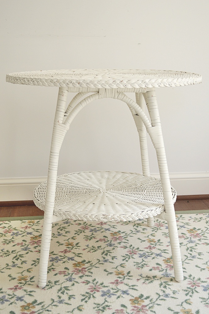 White Painted Round Wicker Double Tiered Table