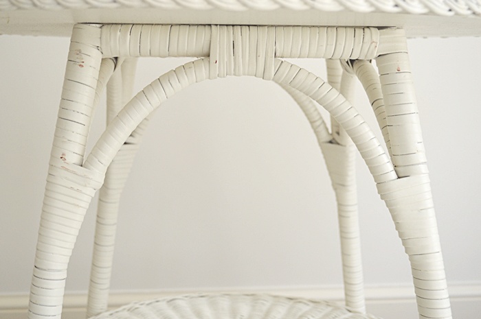 White Painted Round Wicker Double Tiered Table