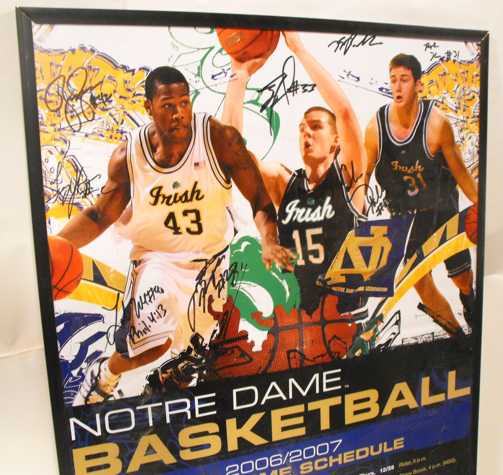 2006-07 Notre Dame Mens Basketball Autographed Framed Poster