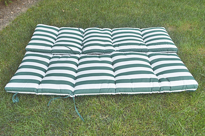 2 Green and White Outdoor Lounge Cushions