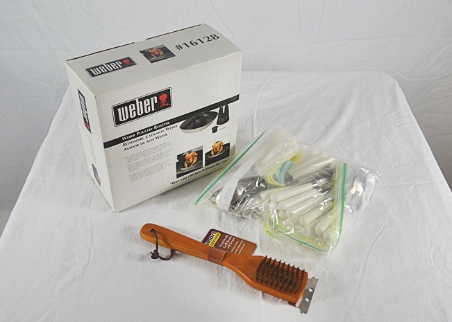 Weber Poultry Roaster, Set of Indoor/Outdoor Cuttlery & Grill Brush