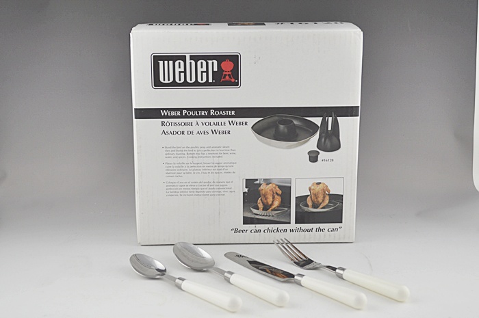 Weber Poultry Roaster, Set of Indoor/Outdoor Cuttlery & Grill Brush