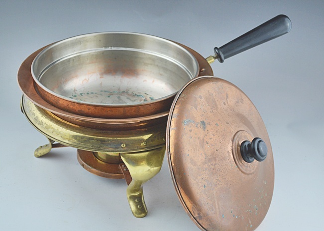 Copper and Brass Double Fondue Pot Vintage
