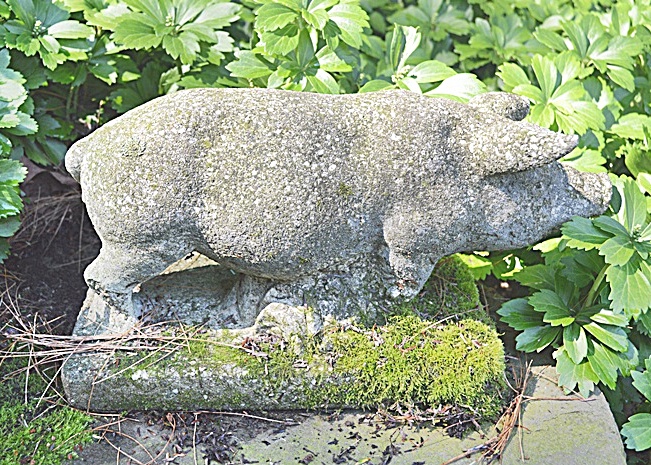 Antique Cast Stone Garden Pig