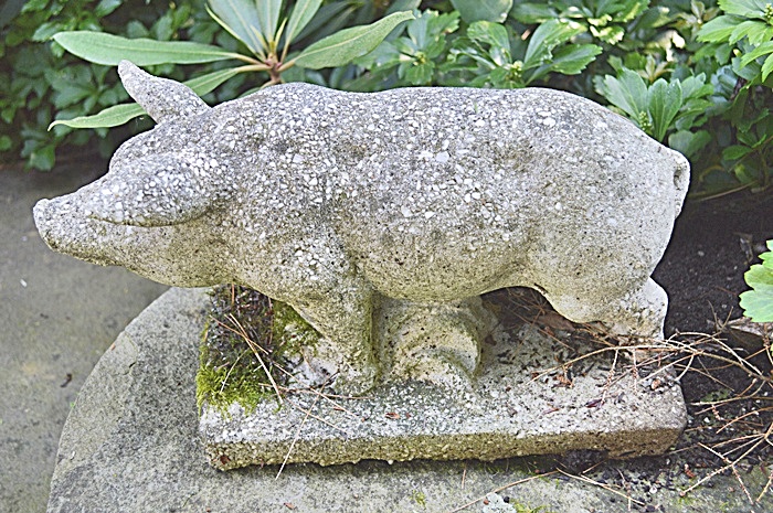 Antique Cast Stone Garden Pig