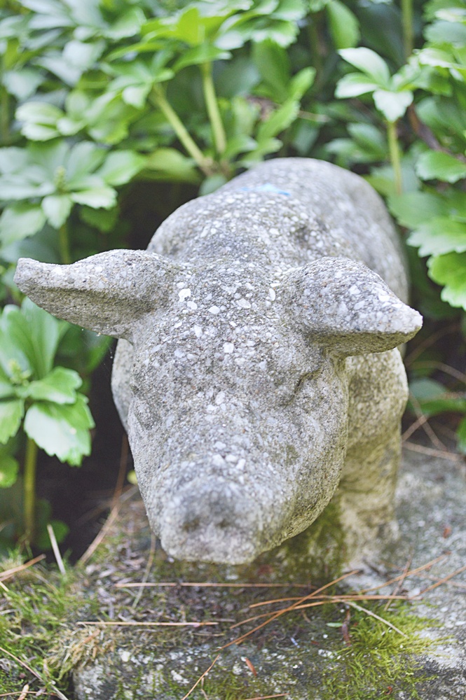 Antique Cast Stone Garden Pig