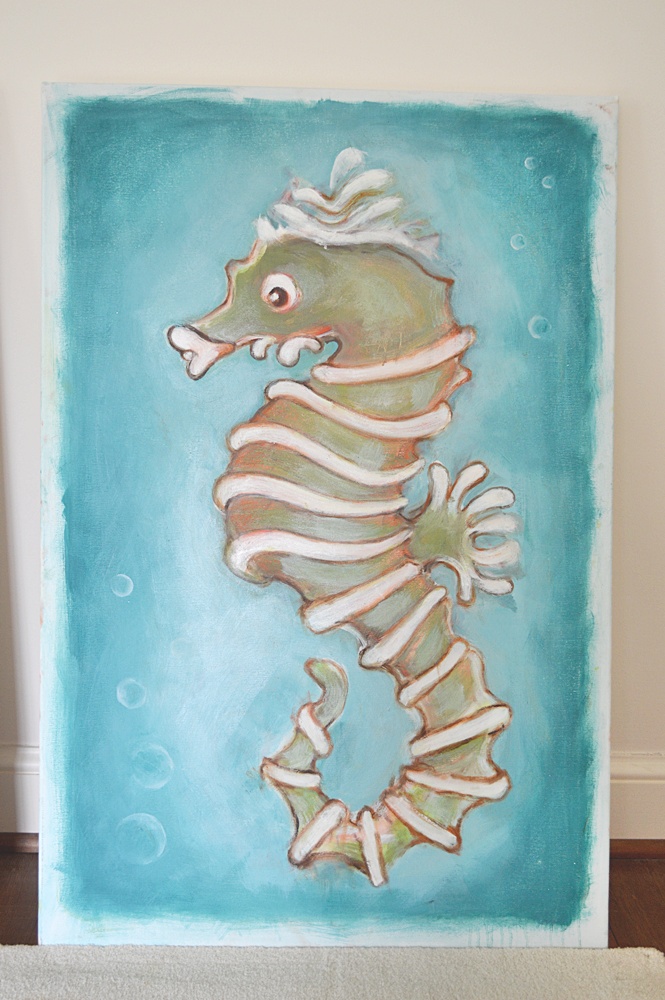 2 Colorful Signed Seahorse Paintings