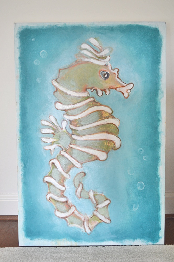 2 Colorful Signed Seahorse Paintings