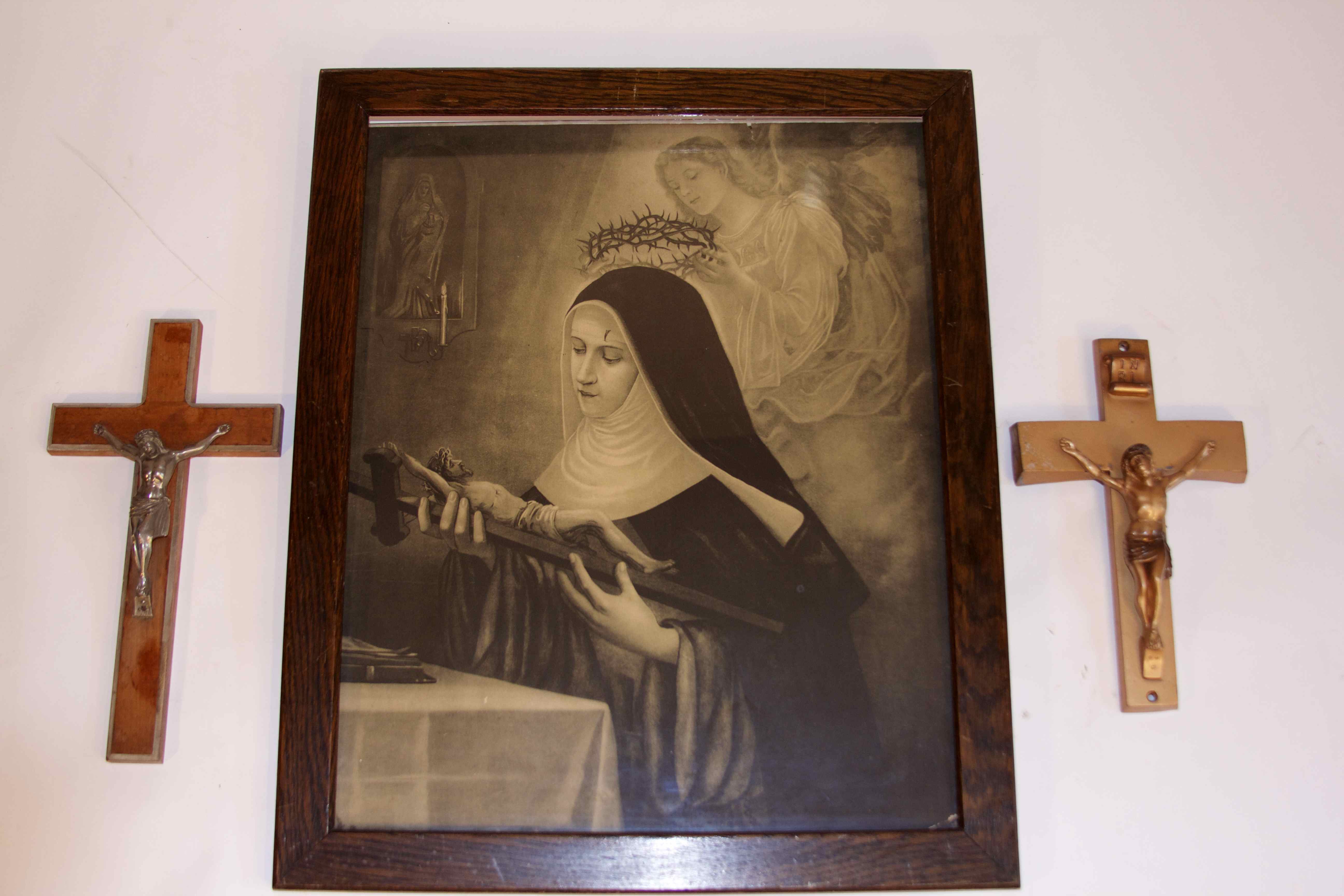 ST. RITA CASCIA HOLDING CRUCIFIX AND TWO CRUCIFIXES