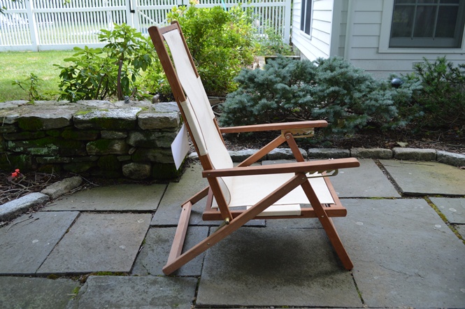 Crate and Barrel Canvas and Wood Folding Beach Chairs