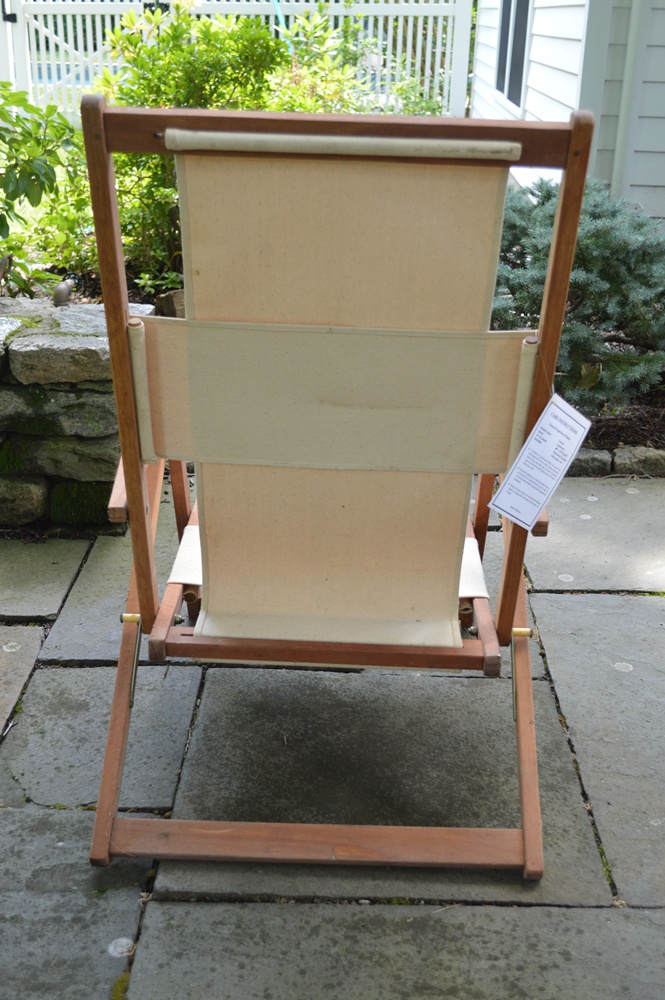 Crate and Barrel Canvas and Wood Folding Beach Chairs