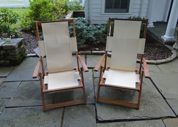 Crate and Barrel Canvas and Wood Folding Beach Chairs EBTH