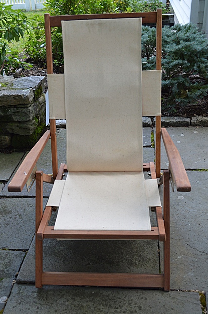 Crate and Barrel Canvas and Wood Folding Beach Chairs