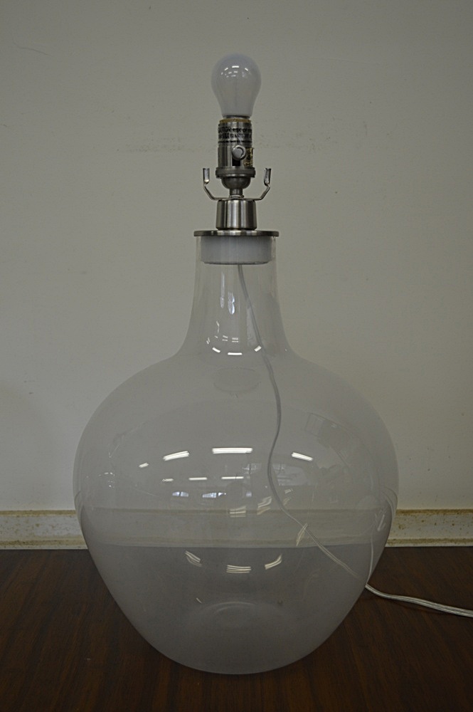 2 Sleek, Modern, Clear Hand Blown Glass Lamps