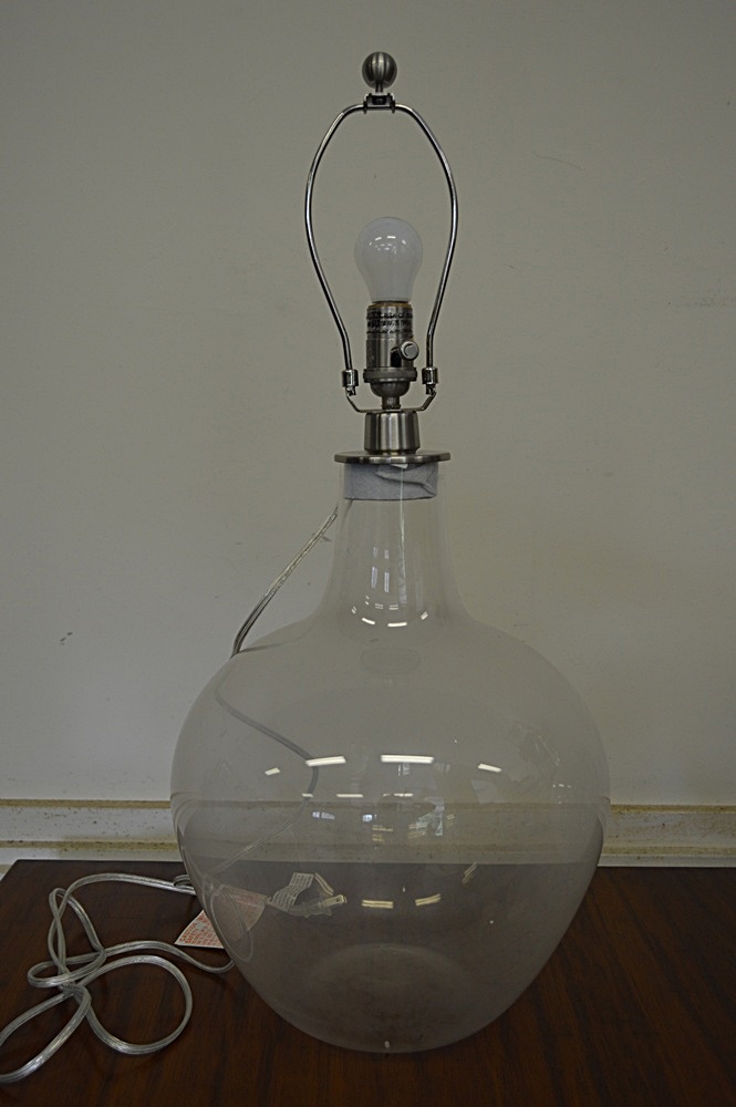 2 Sleek, Modern, Clear Hand Blown Glass Lamps