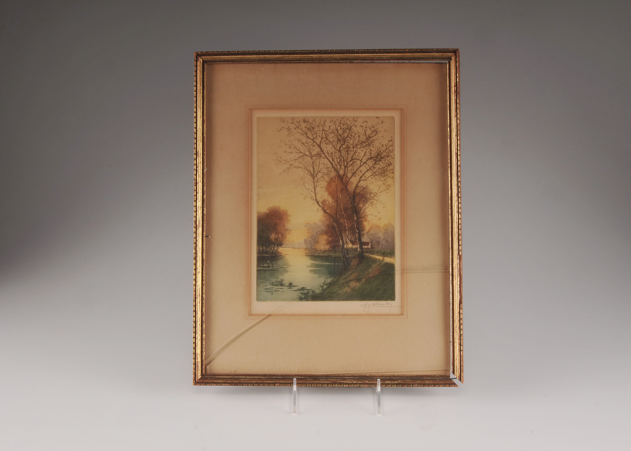 Signed Vintage Print of Tree at the Edge of a River