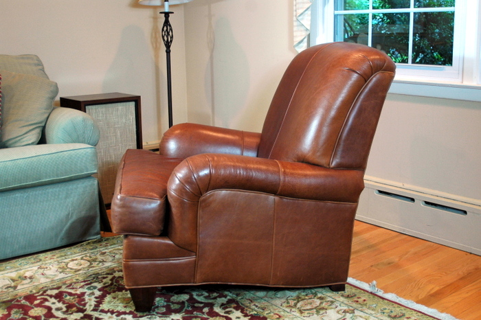 Ethan Allen Leather Club Chair with Ottoman