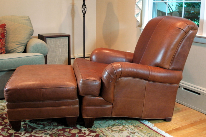 Ethan Allen Leather Club Chair with Ottoman