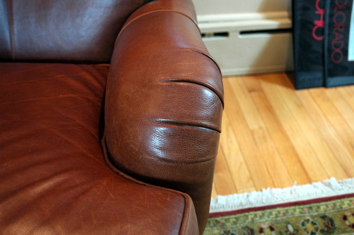 Ethan Allen Leather Club Chair with Ottoman