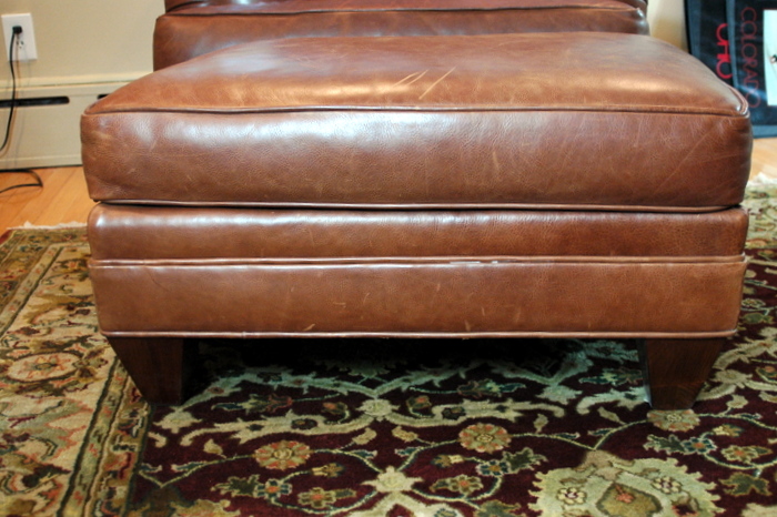 Ethan Allen Leather Club Chair with Ottoman