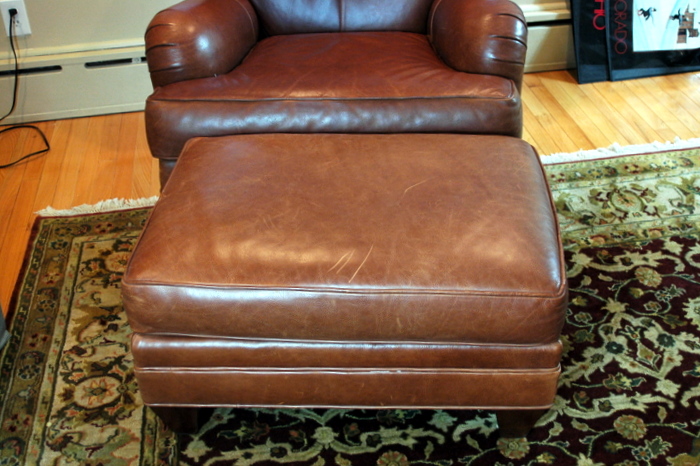 Ethan Allen Leather Club Chair with Ottoman