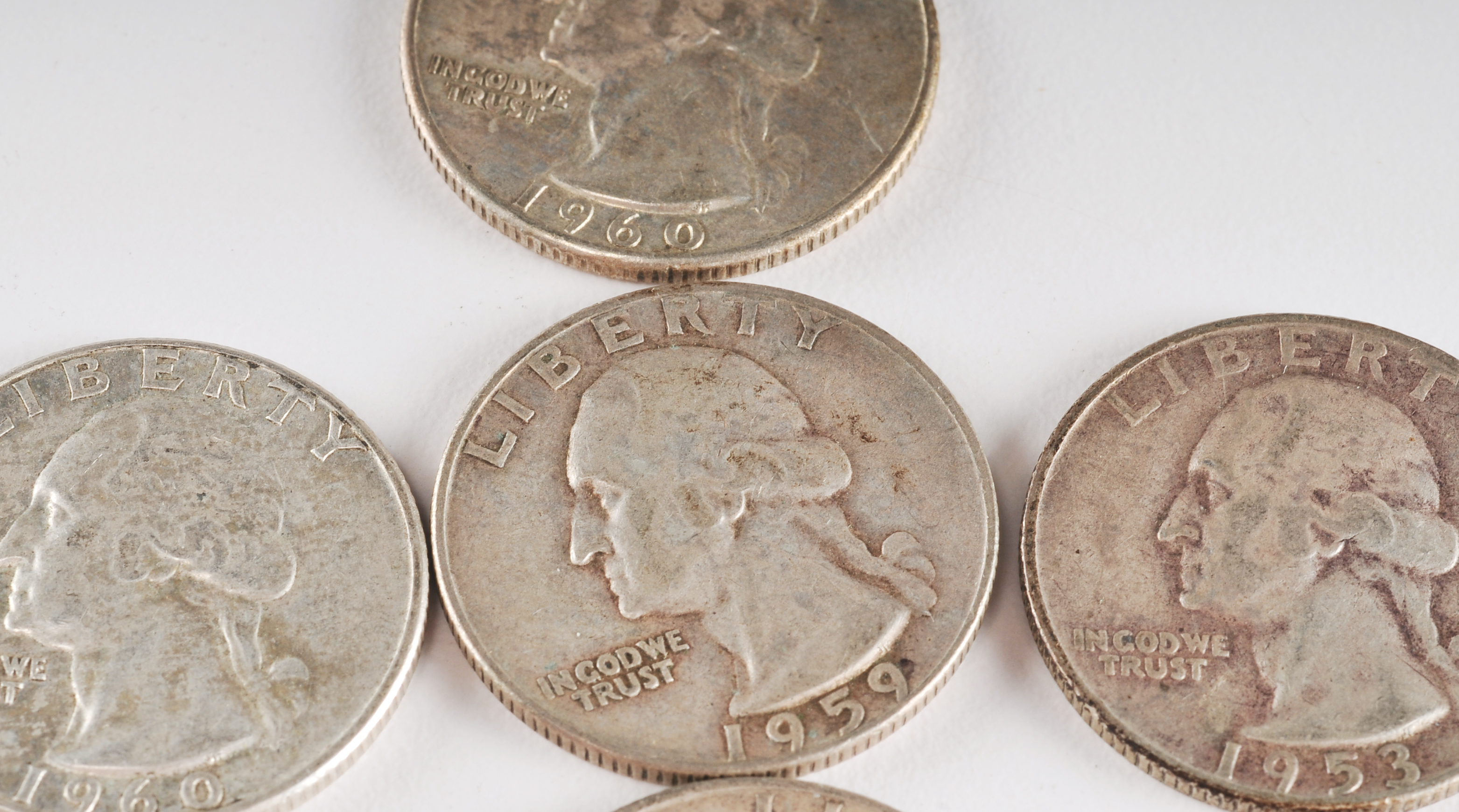 Group of (10) George Washington silver quarters including the following: 1952 D, 1953 D, 1956, 1957 D, 1958 D, 1959, 1959 D, 1960, 1960 D, and 1961 D