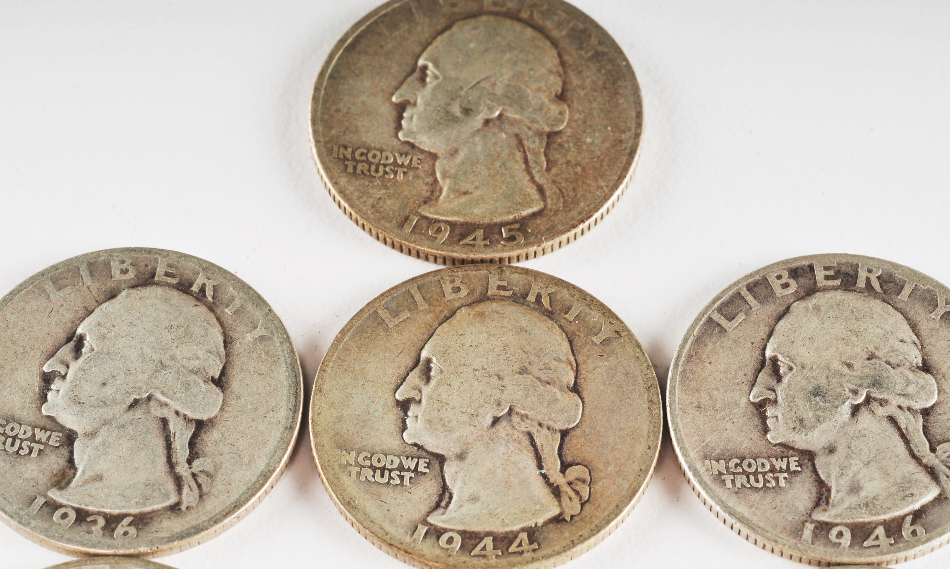 Group of (10) George Washington silver quarters including the following: 1936, 1942, 1943, 1944, 1945, 1945 S, 1946, 1947, 1947 D, and 1947 S