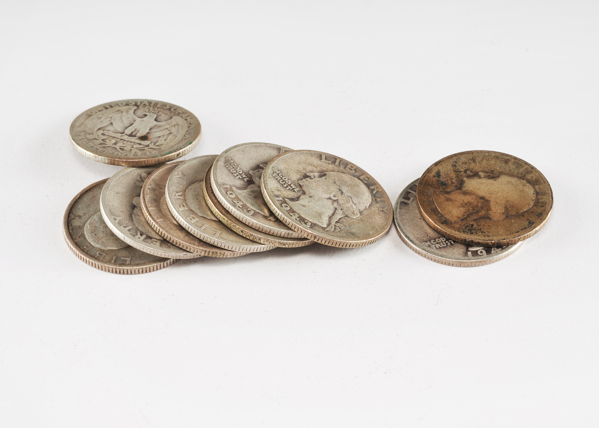 Group of (10) George Washington silver quarters including the following: 1934, 1935, 1936, 1941, 1942, 1943, 1943 D, 1944, 1944 S, and 1945