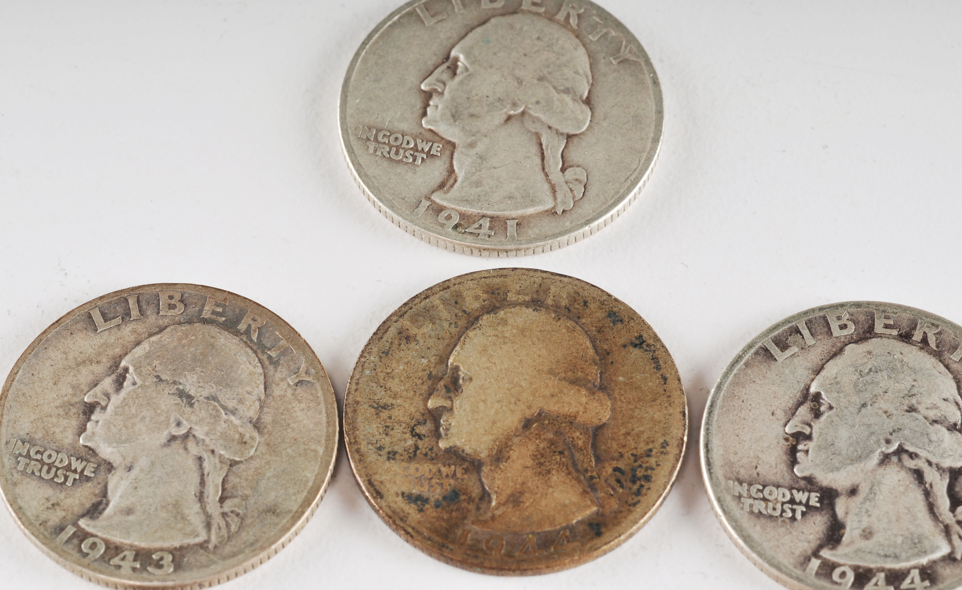 Group of (10) George Washington silver quarters including the following: 1934, 1935, 1936, 1941, 1942, 1943, 1943 D, 1944, 1944 S, and 1945