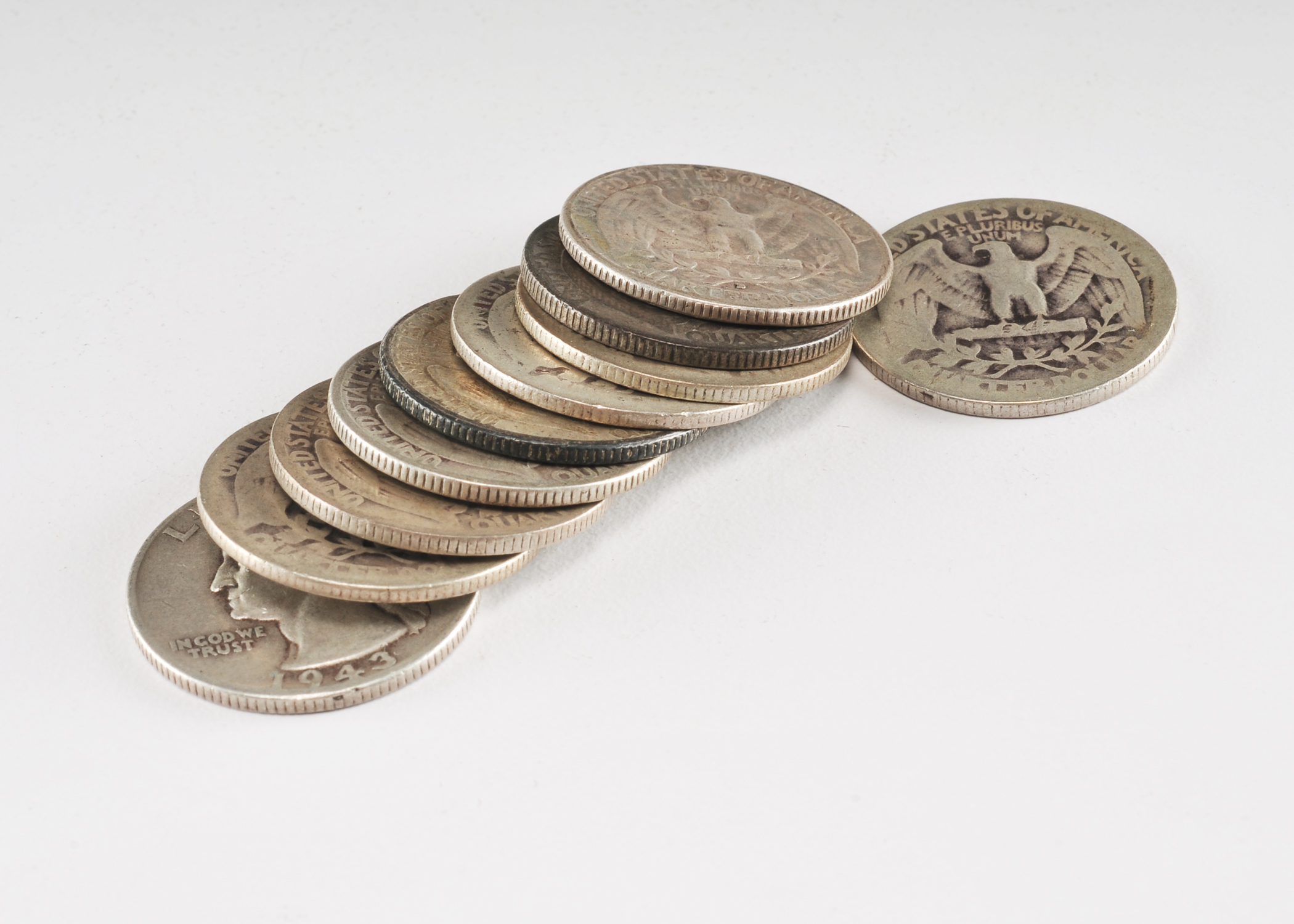 Group of (10) George Washington silver quarters including the following: 1934, 1934 D, 1935, 1936, 1937 D, 1940, 1941, 1942, and 1943