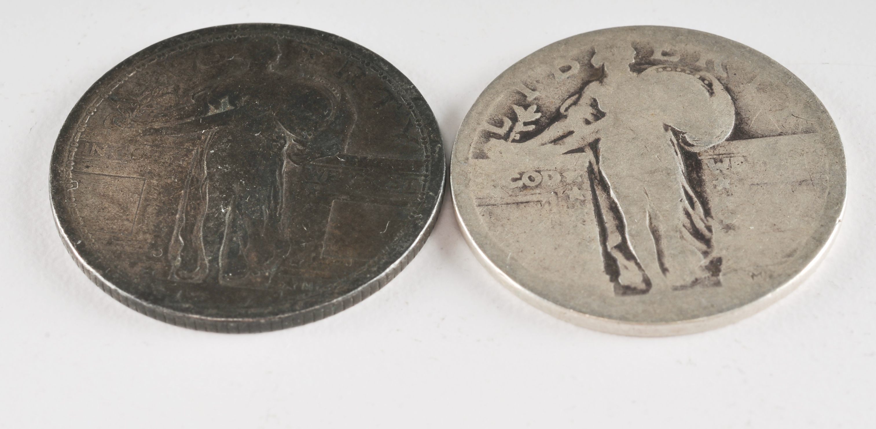 Group of (5) silver Standing Liberty quarters with unreadable dates