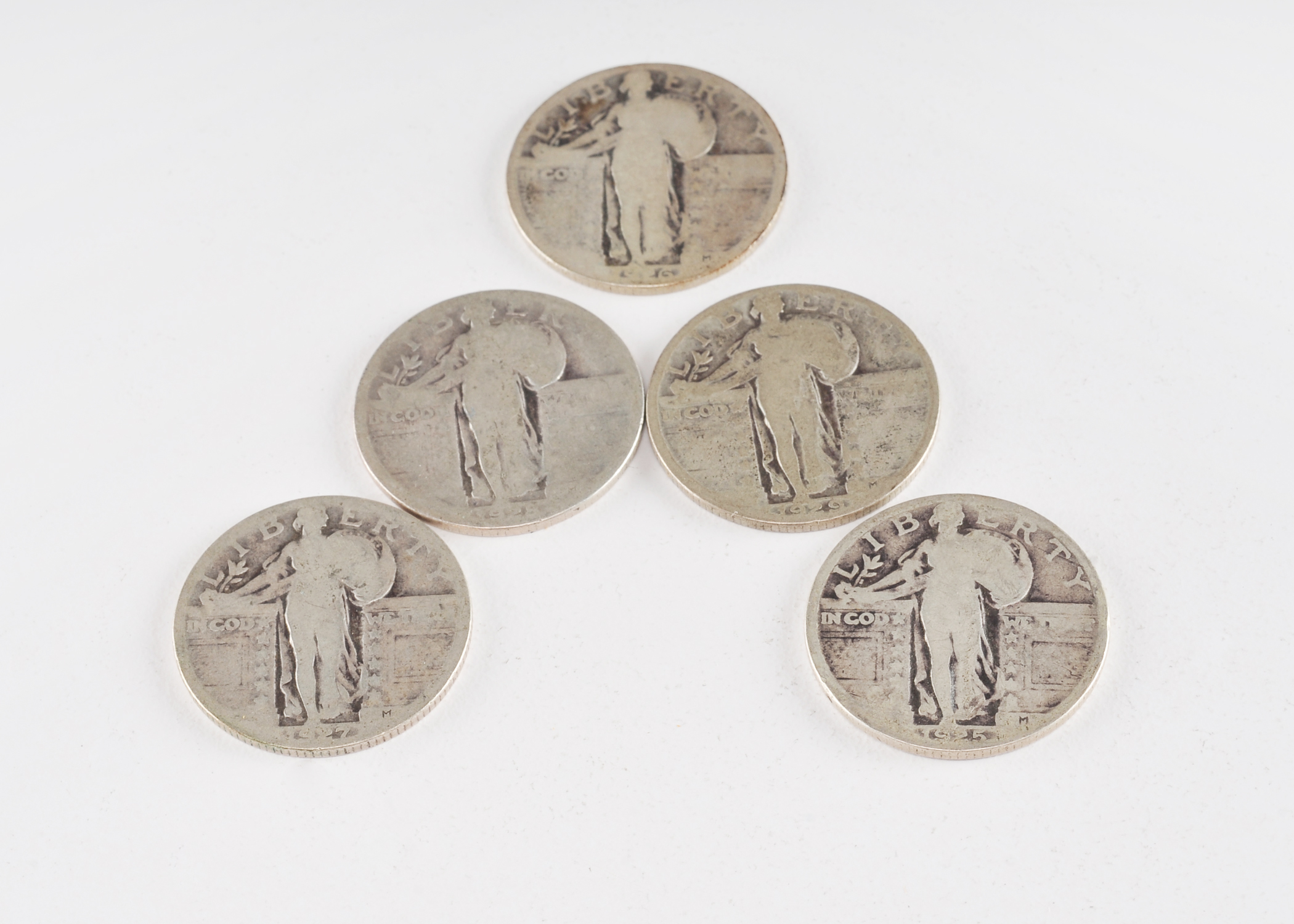 Group of (5) silver Standing Liberty quarters including the following: 1925, 1926, 1927, 1928, and 1929