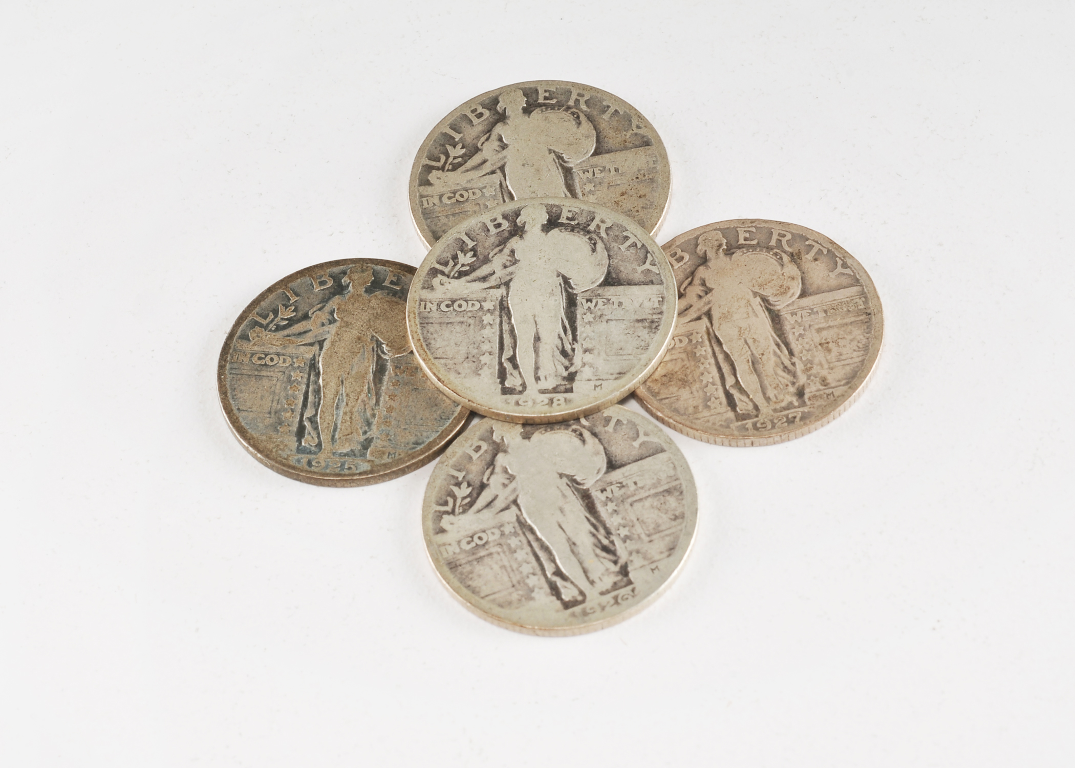 Group of (5) silver Standing Liberty quarters including the following: 1925, 1926, 1927, 1928, and 1929