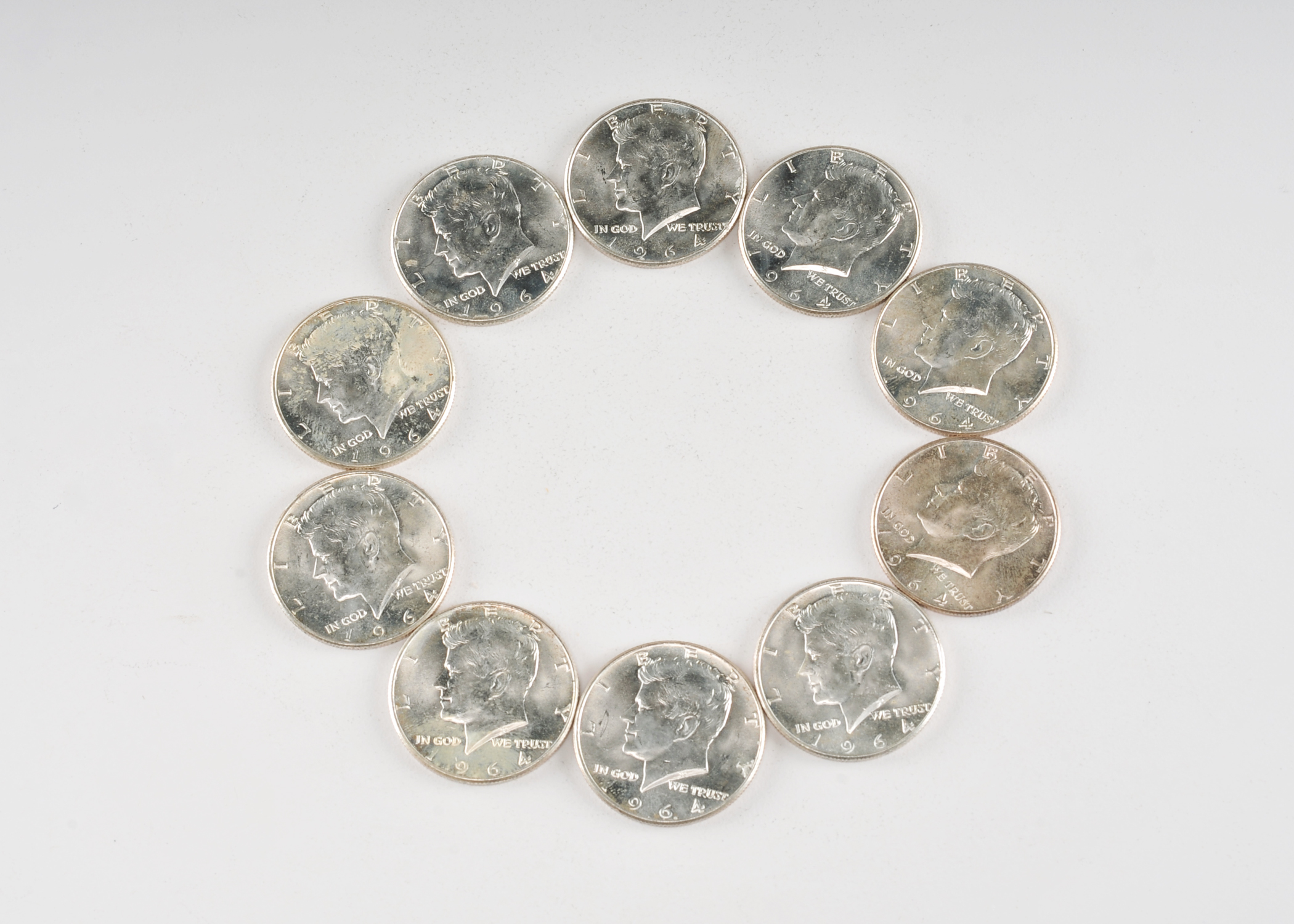 Group of (10) 1964 JFK silver half dollars