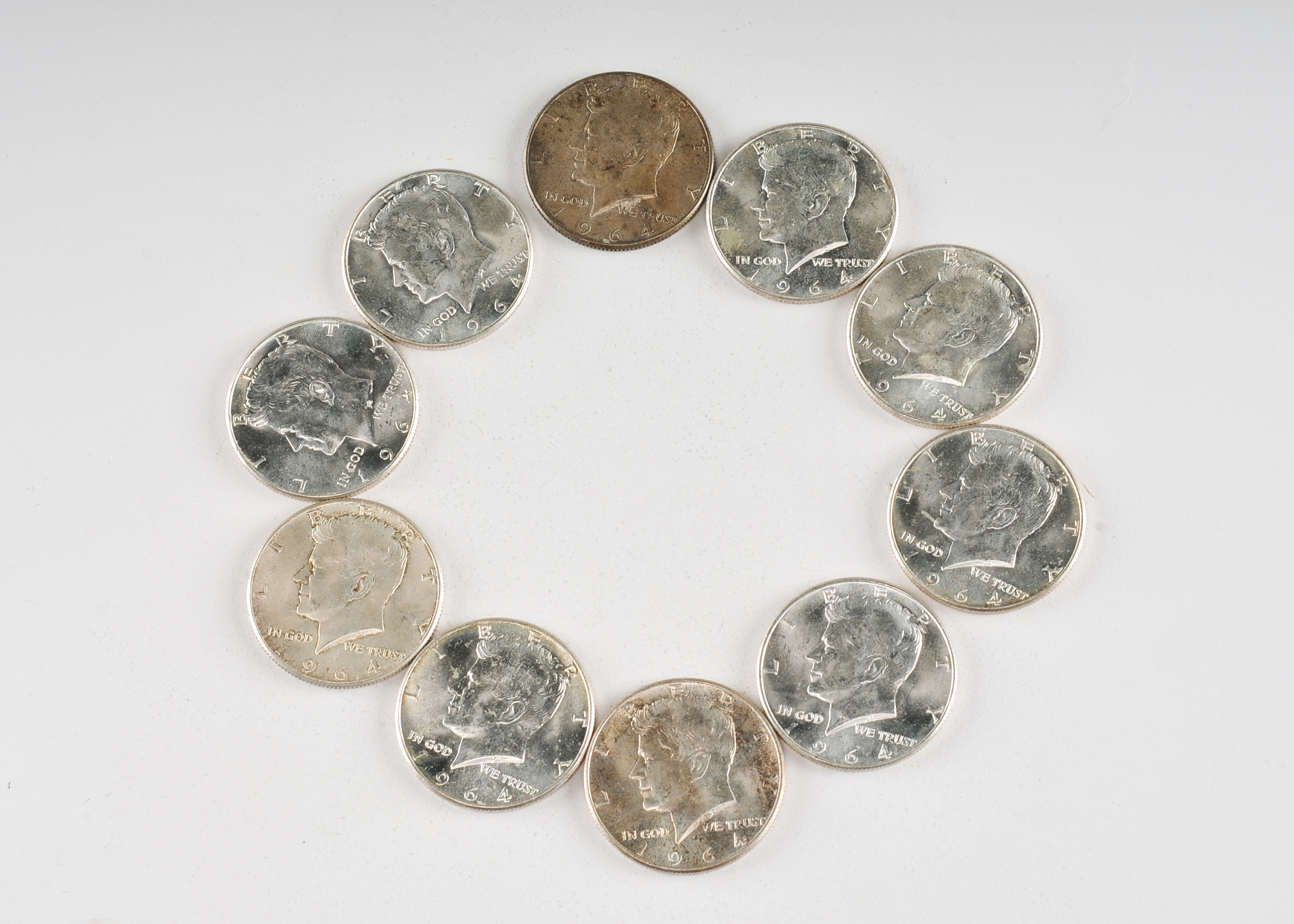 Group of (10) 1964 JFK silver half dollars