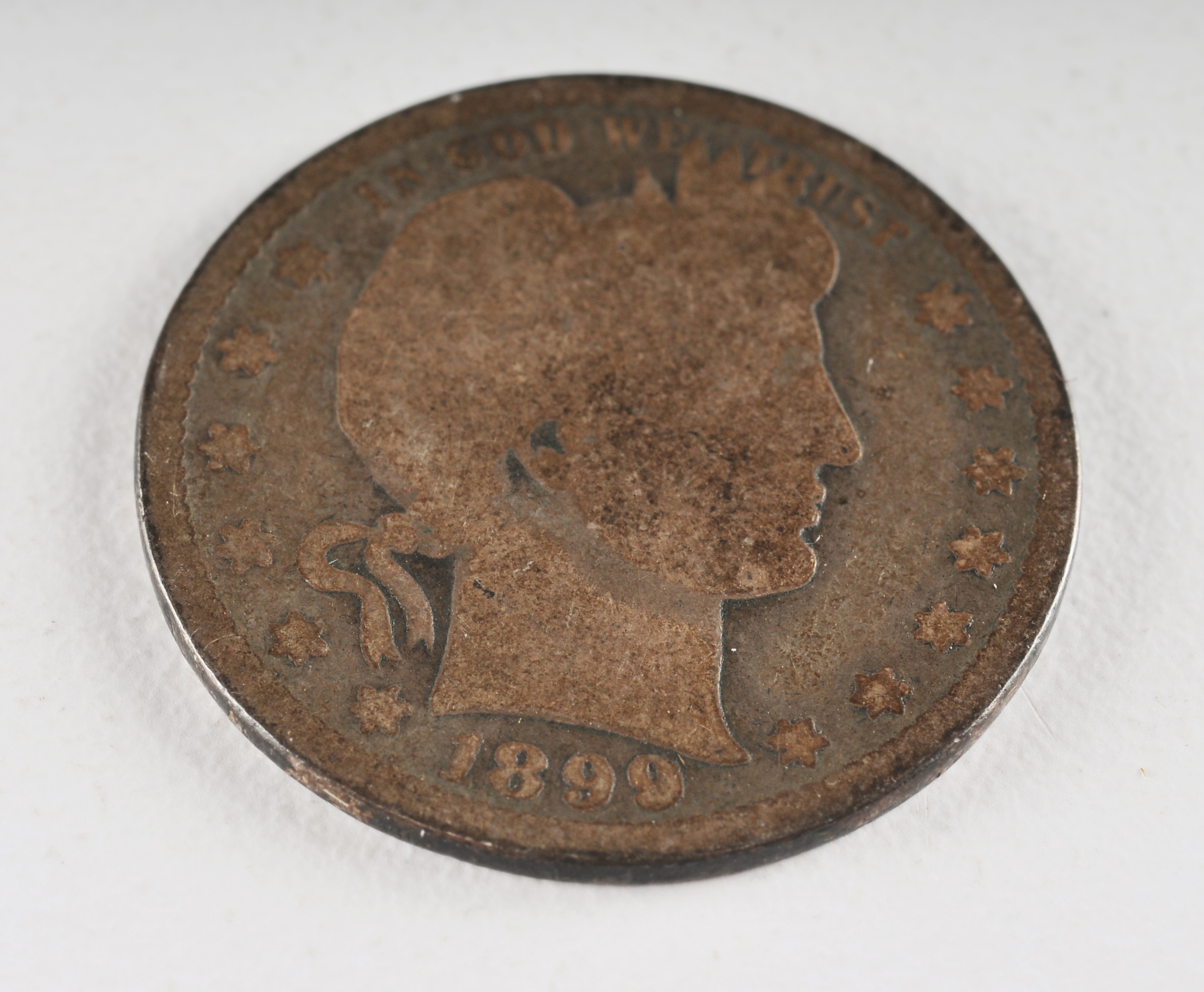 Group of (5) silver Barber quarters including the following: 1893, 1896, 1897, 1898, and 1899