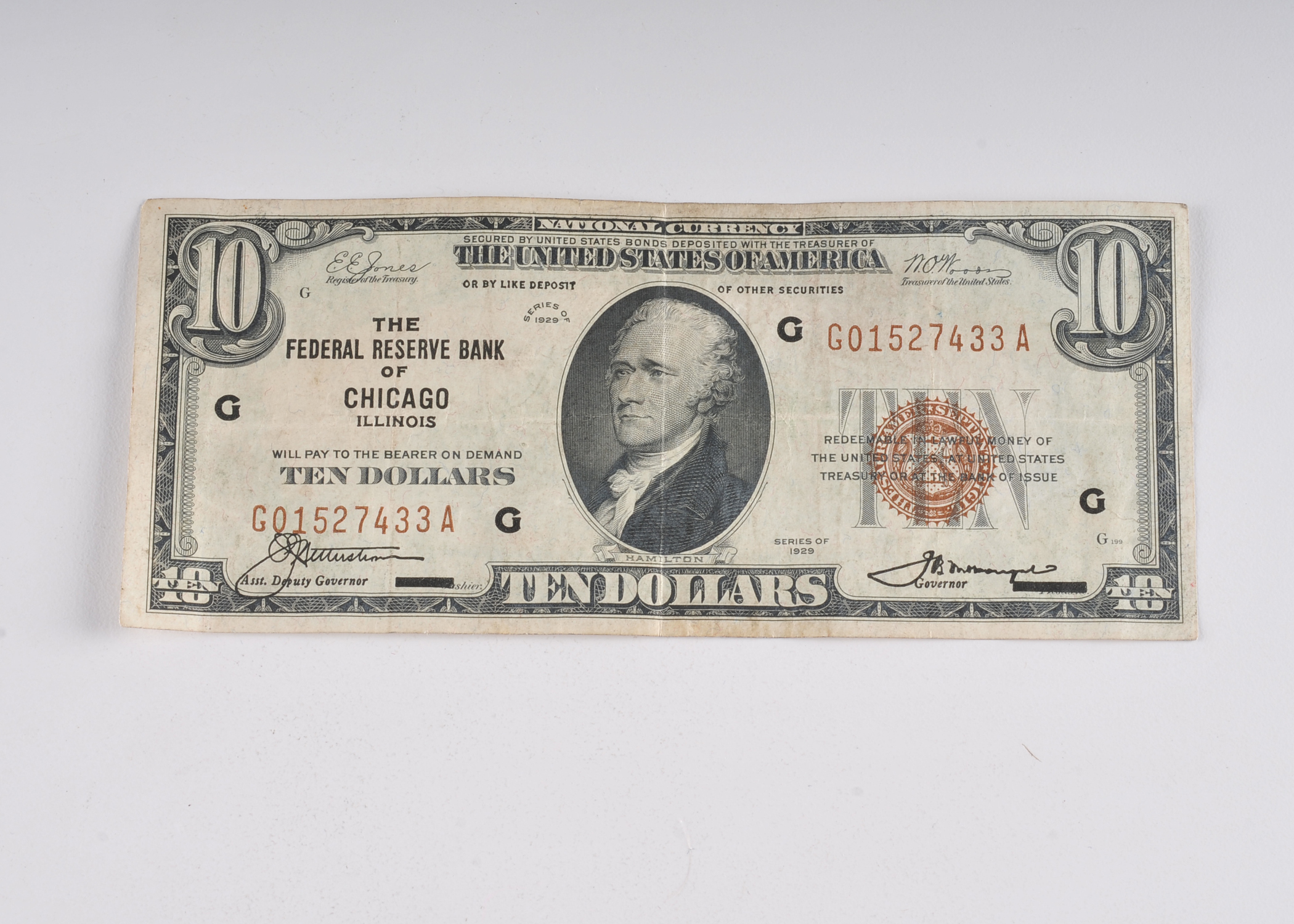 1929 Ten dollar National Currency note with red seal